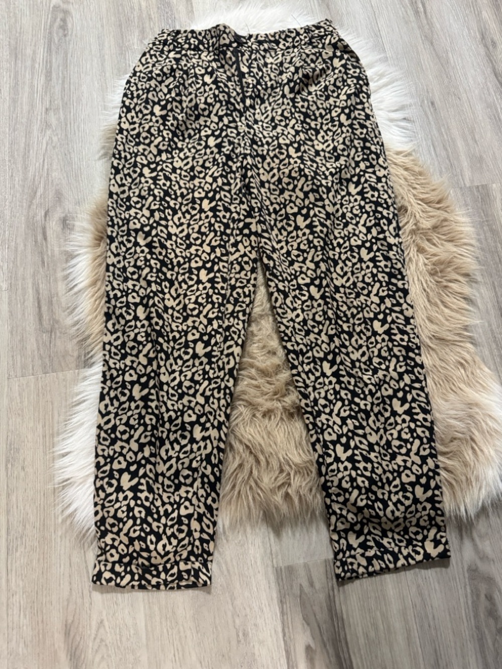 Sans Souci Black and Beige Leopard-Print Blouse